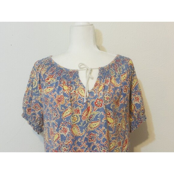 LRL Lauren Ralph Lauren Women Size L Paisley Tie Front Blouse Boho Cottage - Picture 2 of 10